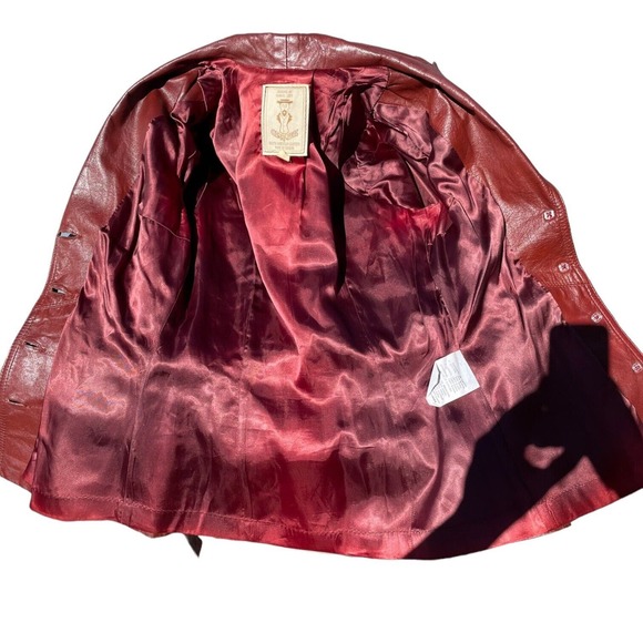 Vintage 70s Gassy Jack Gabriel Levy Cognac Real Leather Jacket Red Brown Belted - Picture 6 of 7